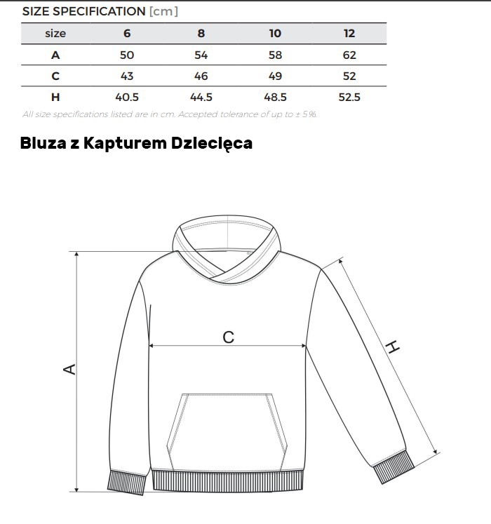 Bluza z Kapturem Dziecięca - Wymiary