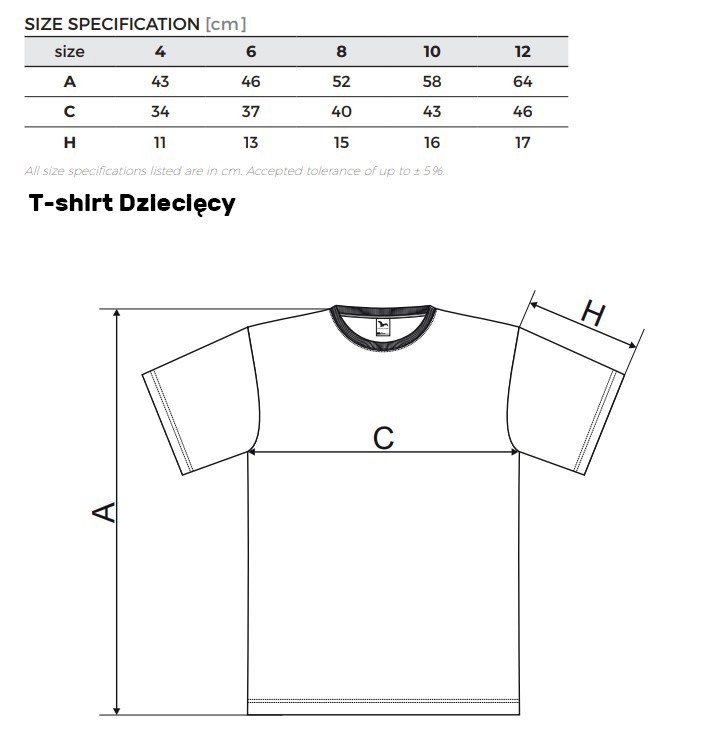 T-shirt Dziecięcy - Wymiary